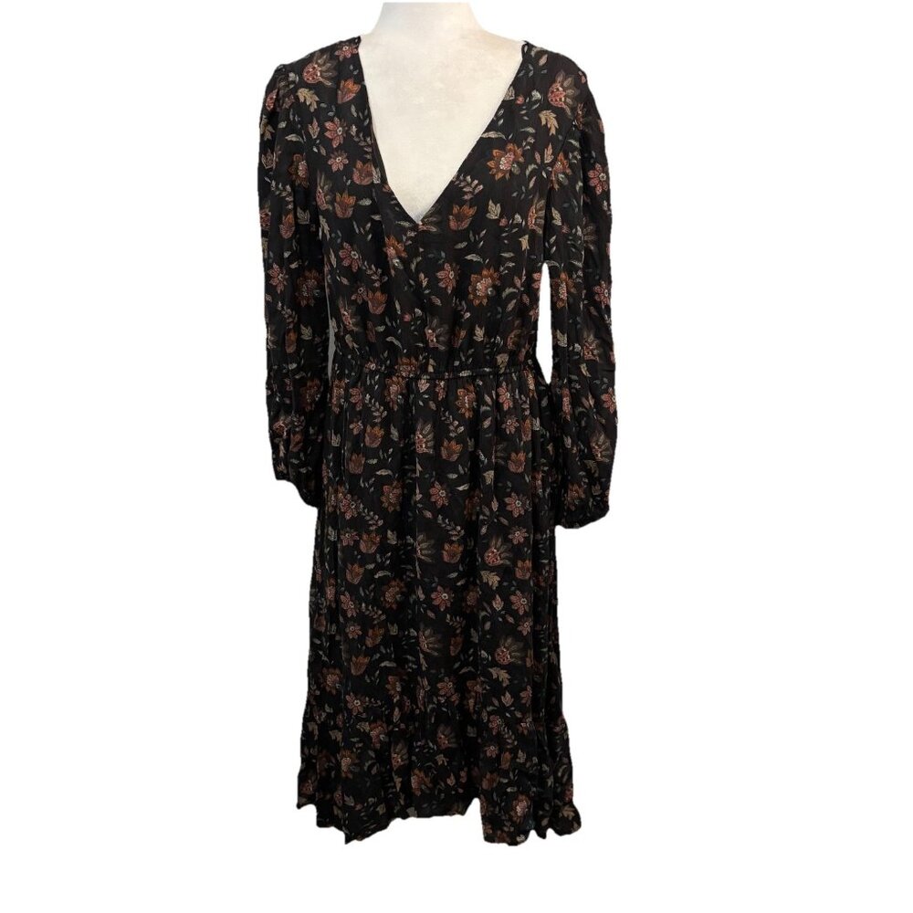 Rachel Zoe Midi Floral V Neck Dress Long Sleeve Boho Size 8